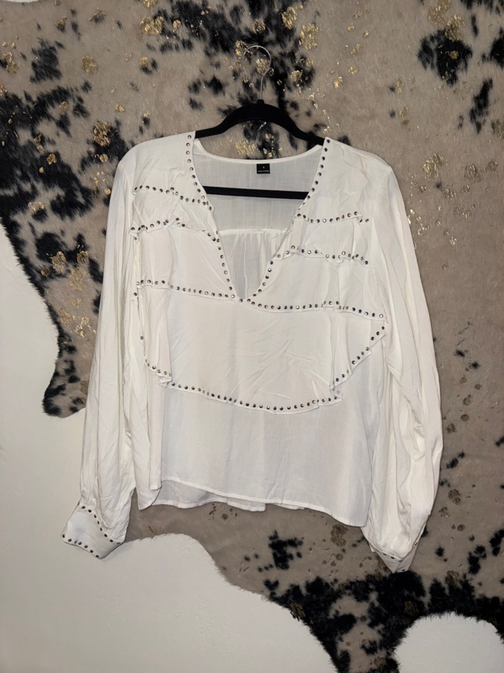 White Stud-Trim Peasant Blouse - Women